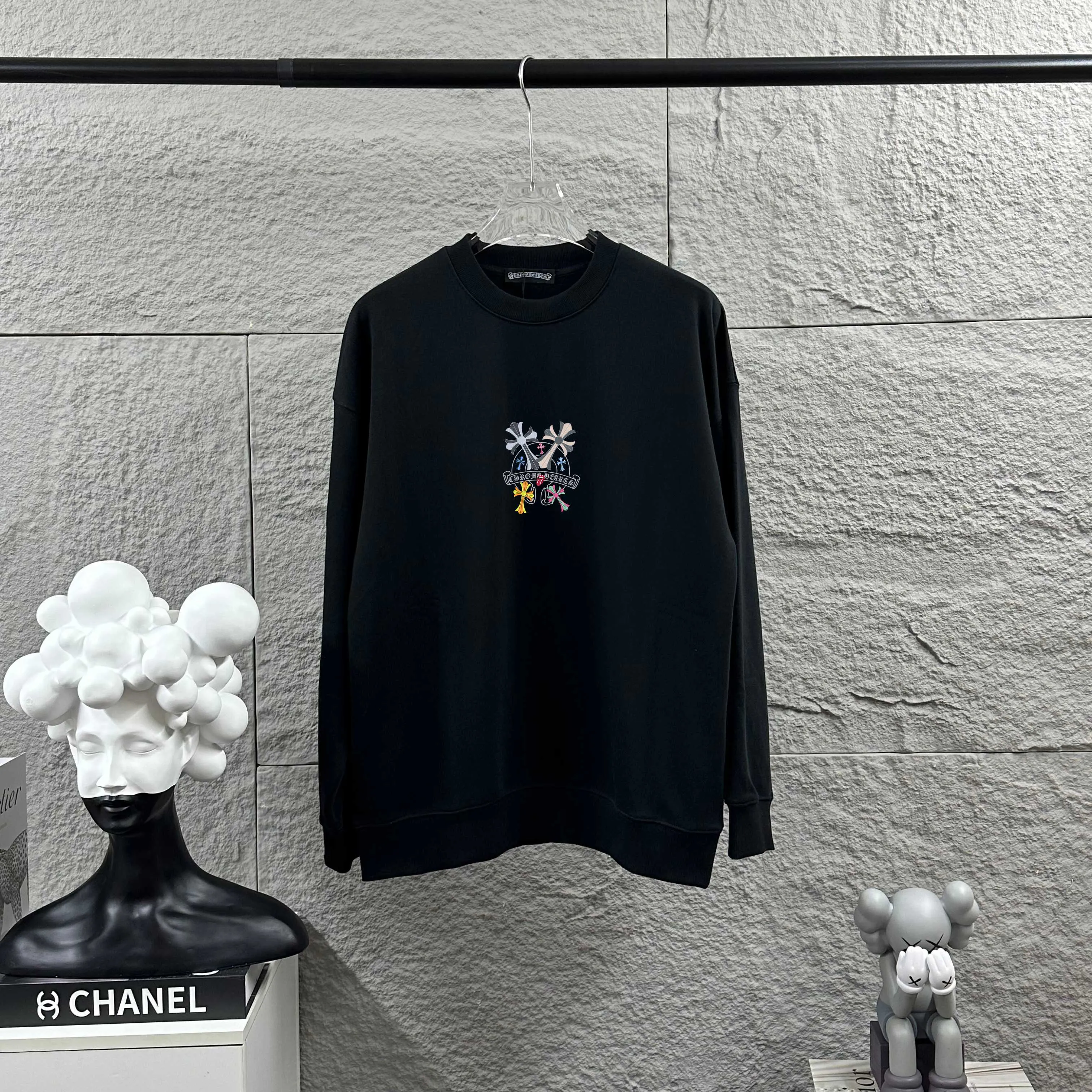 🅿️240 CH*Cro Heart*2025 Early Autumn and Winter New Style Classic cross Sanskrit print on the front and back, customized terry fabric, long-sleeved round neck pullover sweatshirt, same style for men and women Color: Black White Size: S (90-130 catties) M (120-150 catties) L (140-165 catties) XL (160-180 catties) XXL (180-210 pounds)
